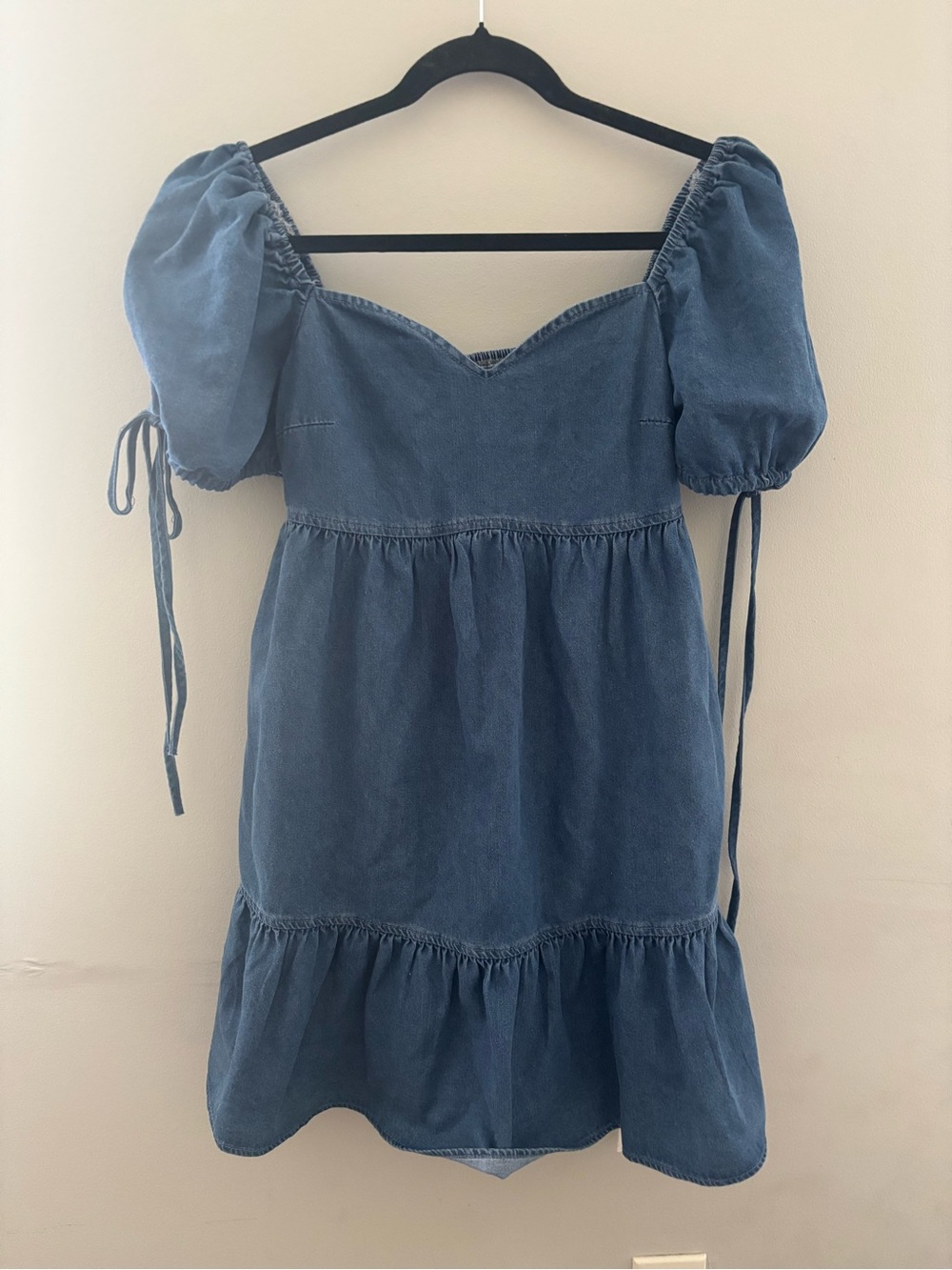 Potili Women Denim Puff Sleeve Mini Dress - Blue Size S